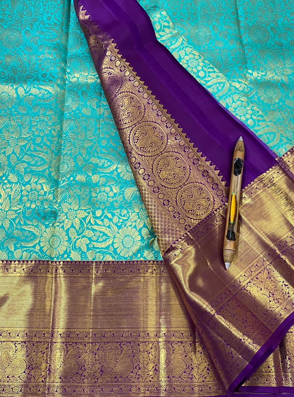 Kanchipuram Handloom pure silk saree
Beautiful fancy Design 
gold zari fancy Korvai border wedding beautiful type sarees*