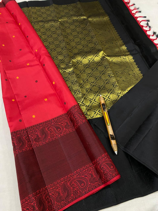 Kanchipuram Handloom pure silk saree
Beautiful fancy Design silk butta  collection beautiful type sarees*