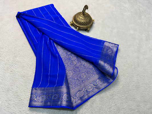 Designer Chiffon Sarees Beautiful Chiffon sarees having Elegant deco vertical stripes with rich pallu in elegant shades
