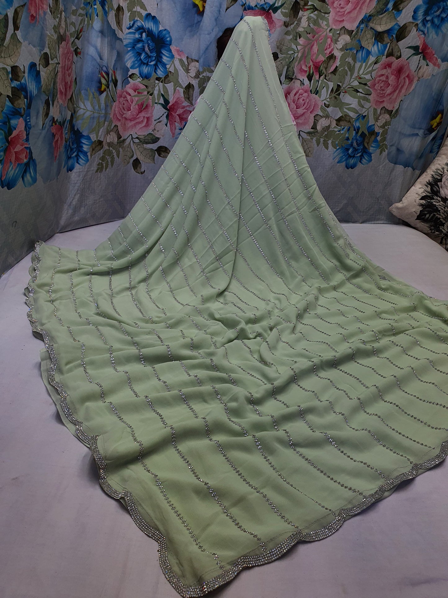 ALLOVER JARKAN STONE WORK AND BORDER ON PURE GEORGETTE*saree