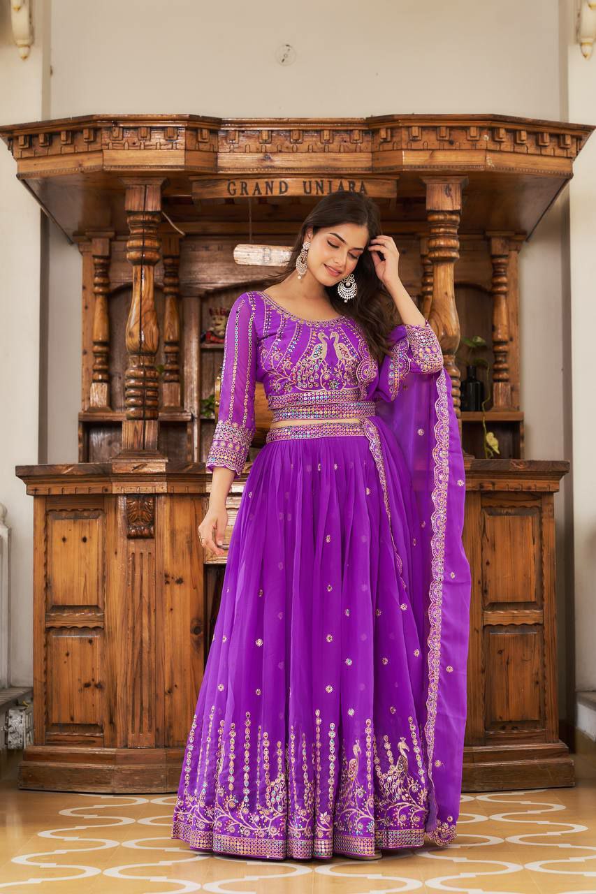 Perfect for mehndi ceremony lehenga choli set. 
Fabric:- Fox Georgette 
Work:- Heavy 7mm multi Sequence Work 
INNER:  Micro Cotton