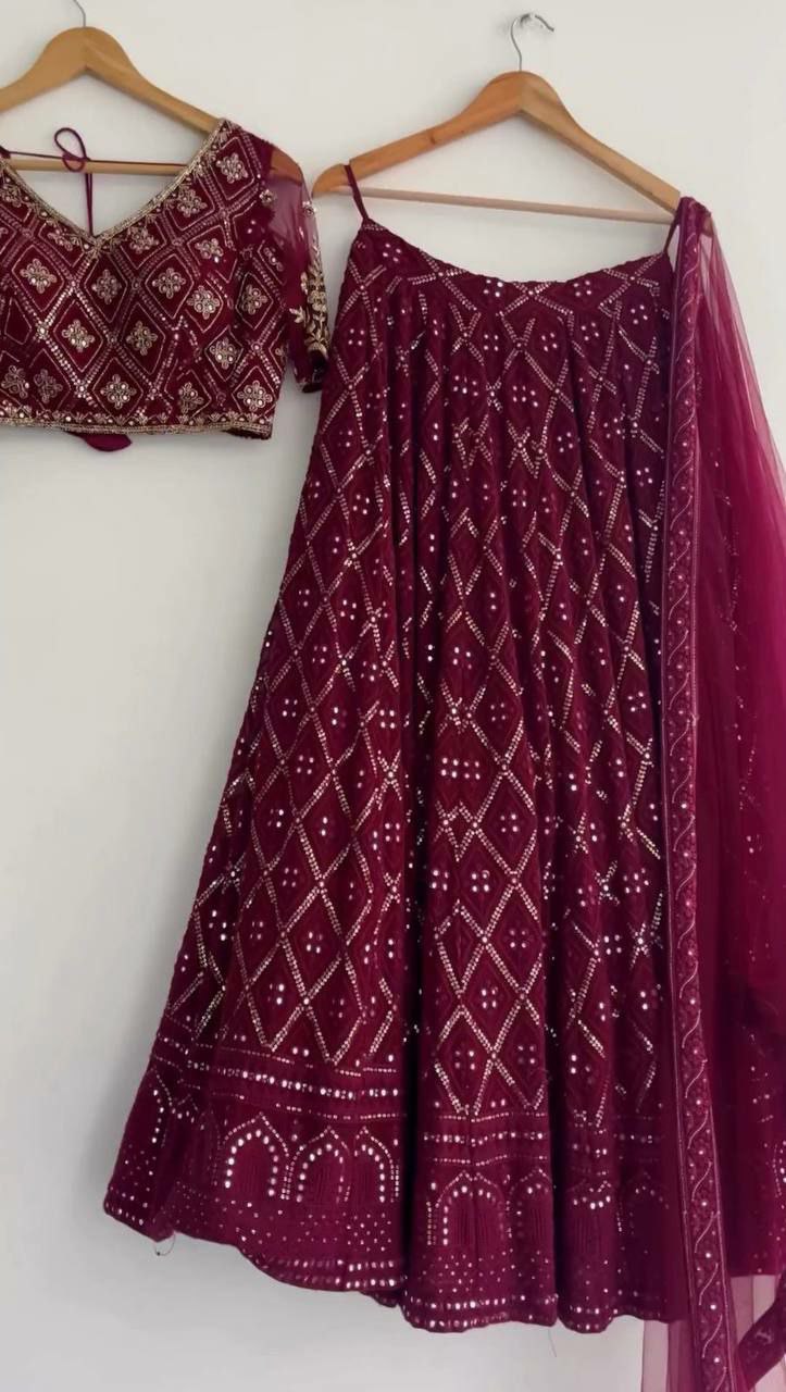 DESIGNER BRIDAL Lehengha 
Fabric : Foux gorgette 
Work  thread with 9mm Sequnce