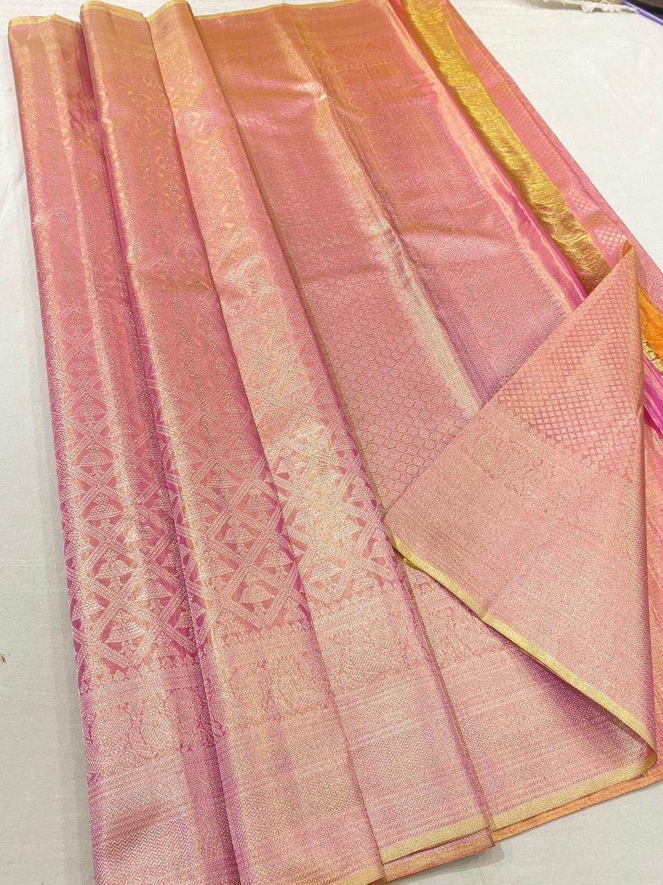 Kanchipuram handloom pure silk saree
Beautiful Design kerala tissue type Wedding sarees*