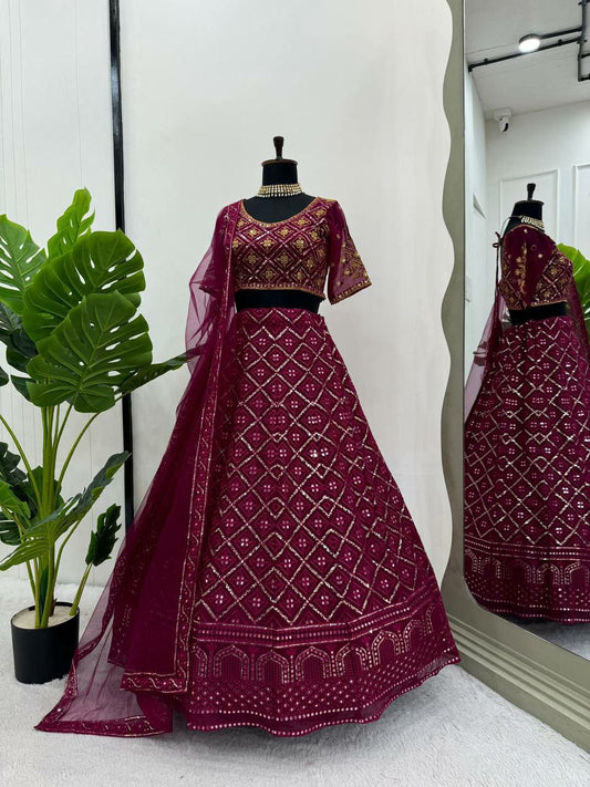 DESIGNER BRIDAL Lehengha 
Fabric : Foux gorgette 
Work  thread with 9mm Sequnce