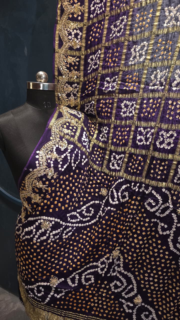 Pure hand gottapatti work
Pure modal gaji silk shaded gharchola gottapatti work designer saree