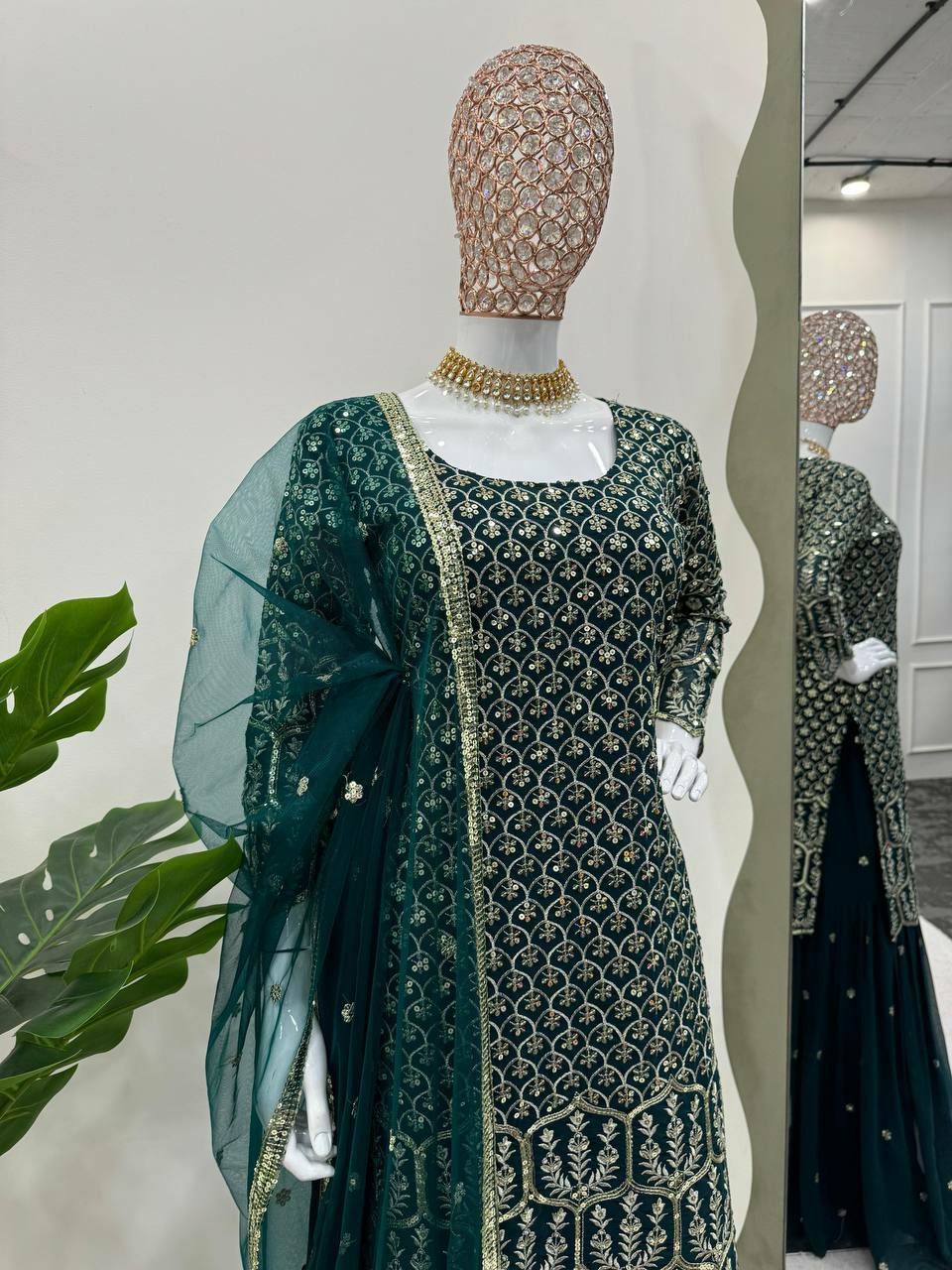 beautiful Designer sharara Suit Set on Georgette febric with Inner and Sequnce & Thred work and Sharara on also Georgette Febric With Sequnce & thred work and Dupatta on Soft Net Febric with Thred & sequence work