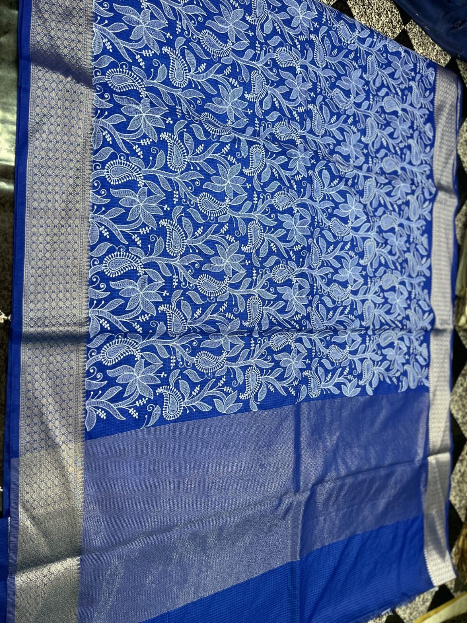Banarasi Kora Organza Silk Sarees Very Good Quality With Very Beautiful Embroidery Chickenkari Work Weaving Design Border