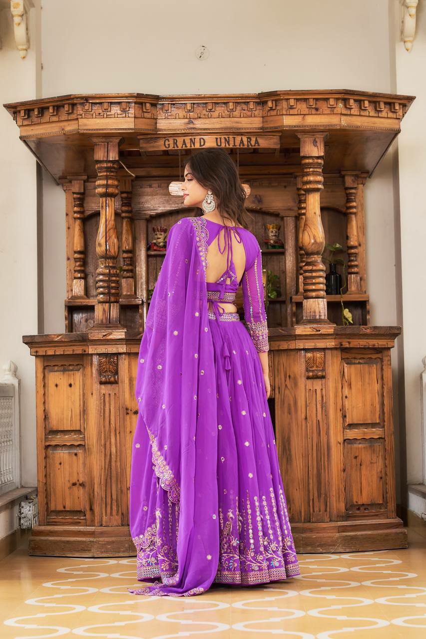 Perfect for mehndi ceremony lehenga choli set. 
Fabric:- Fox Georgette 
Work:- Heavy 7mm multi Sequence Work 
INNER:  Micro Cotton