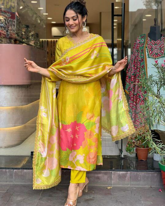Suti set PURE NATURAL CRAPE WITH SEQUENCE CODING EMBROIDERY WORK