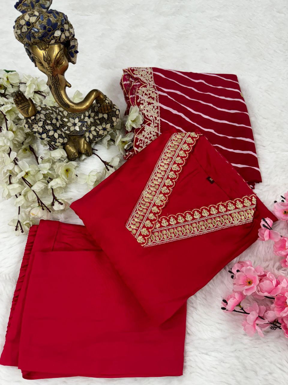 Suti set This set features PV CHANDERI with attractive Embroidery