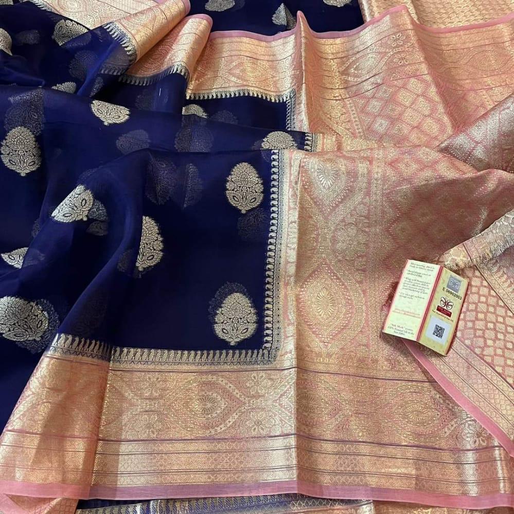Banarasi Kora Organza Dyble Silk Sarees Good Quality Weaving Design