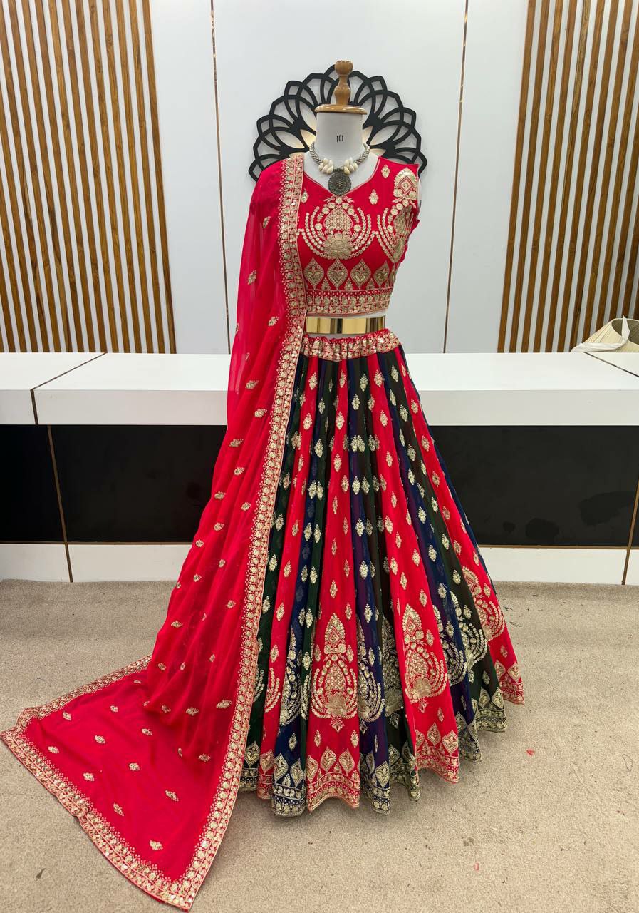 Designer lehenga choli.        Heavy Faux Georgette With Heavy Embroidery Sequence Work With Latkan Dori