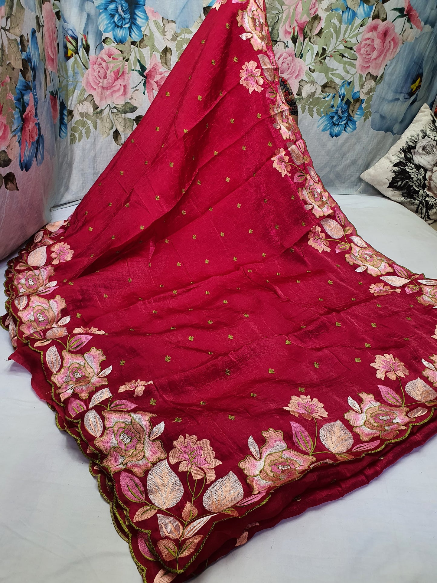 ALLOVER PARSI BORDER AND ALLOVER BUTTI ON CRUSH GEORGETTE saree