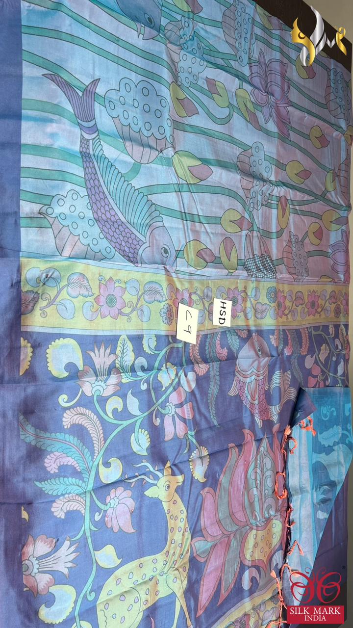 Original kanchipuram handloom silk  exclusive  TRADITIONAL  DESIGN KALAMKARI/PICHWAI design DIGITAL PRINTED Softsilk sarees*