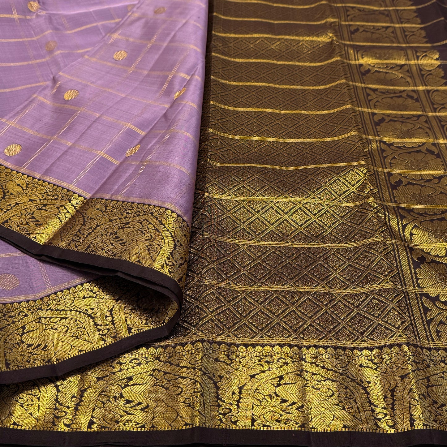 Kanjivaram pure silk handloom double warp contrast grand pallu and blouse *Checks bridal 2g