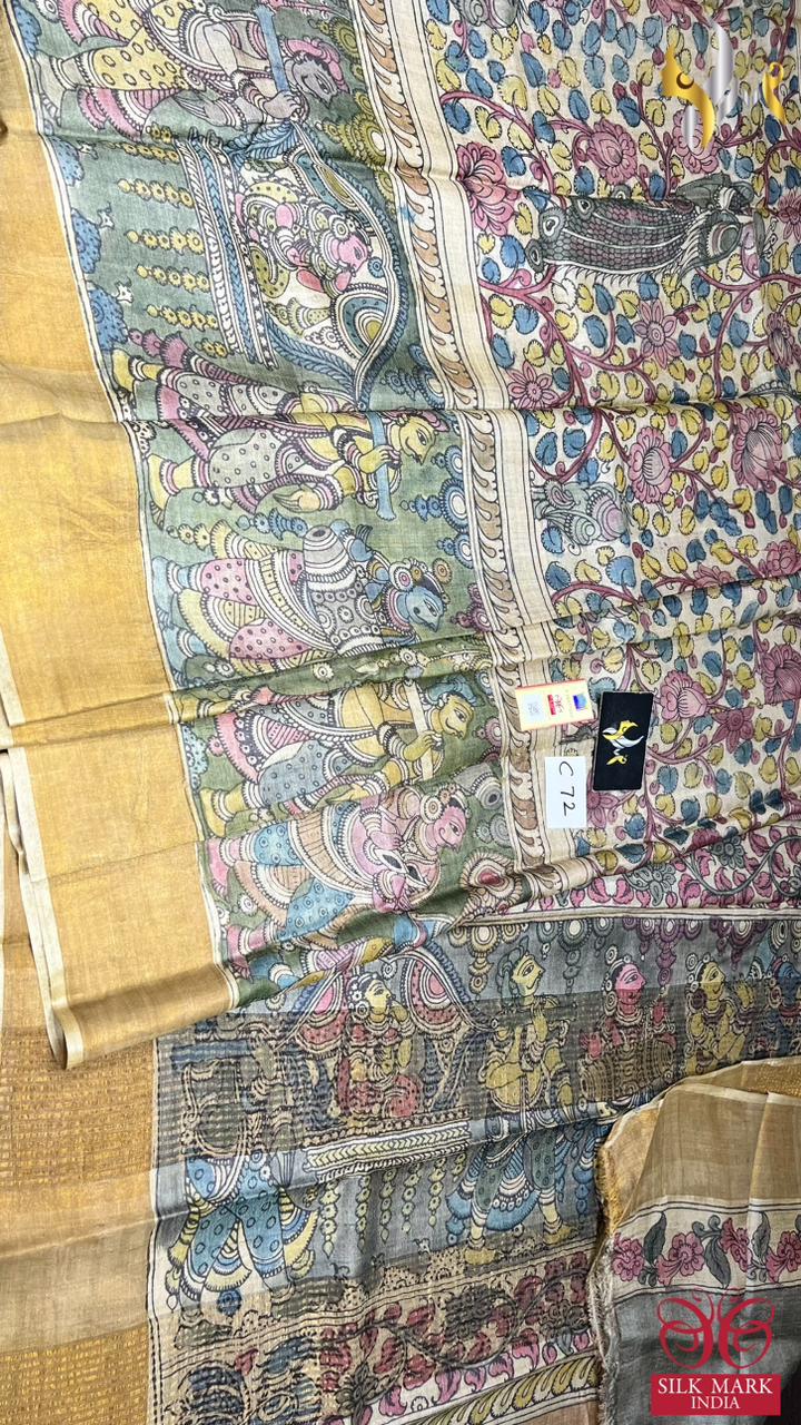 Original PenKalamkari handpaint Tussar silk sarees
Natural organiccolour used on painting