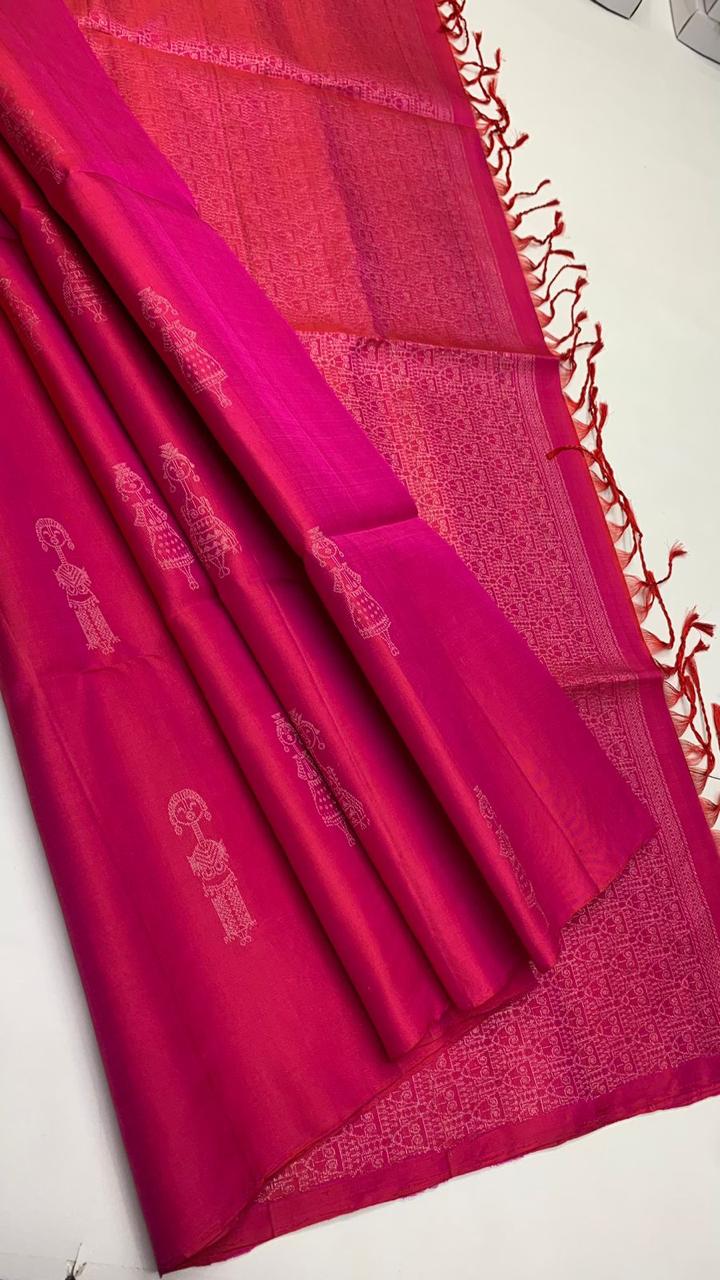 Pure handloom borderless Double warp soft silk sarees collections with self colour contrast Pallu and blouse