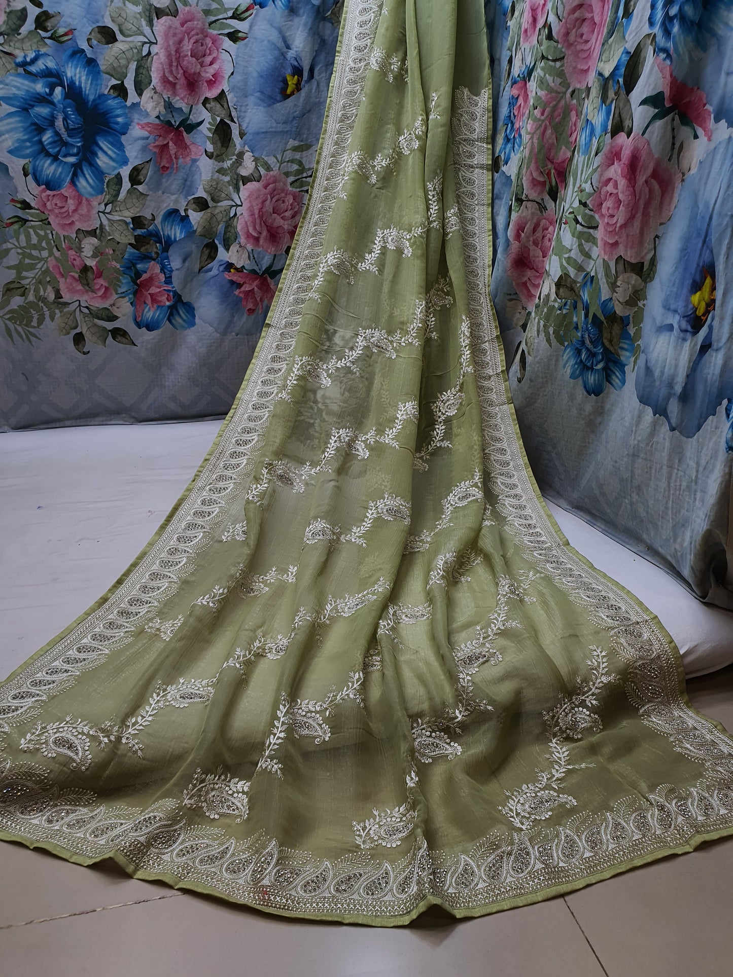 ALLOVER REASHAM JALL AND BORDER ON GEORGETTE* Saree