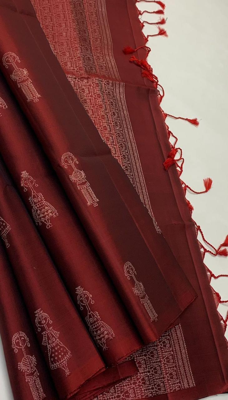 Pure handloom borderless Double warp soft silk sarees collections with self colour contrast Pallu and blouse