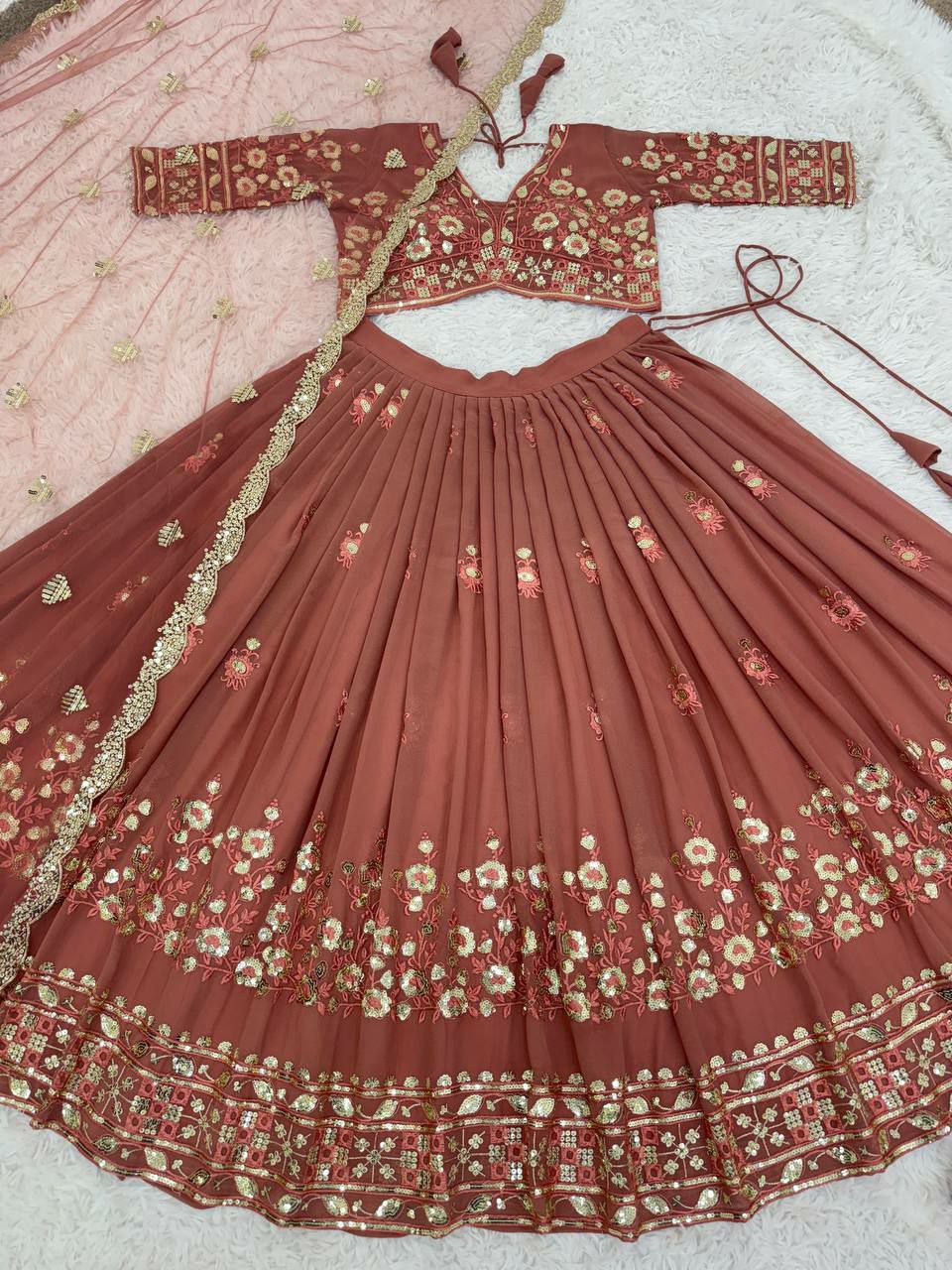 Wedding Collection Lehenga Choli With Full Heavy Embroidery Sequence Work
Lehenga Fabric   :Heavy Faux Georgette With Heavy Embroidery Sequence Work With Latkan Dori