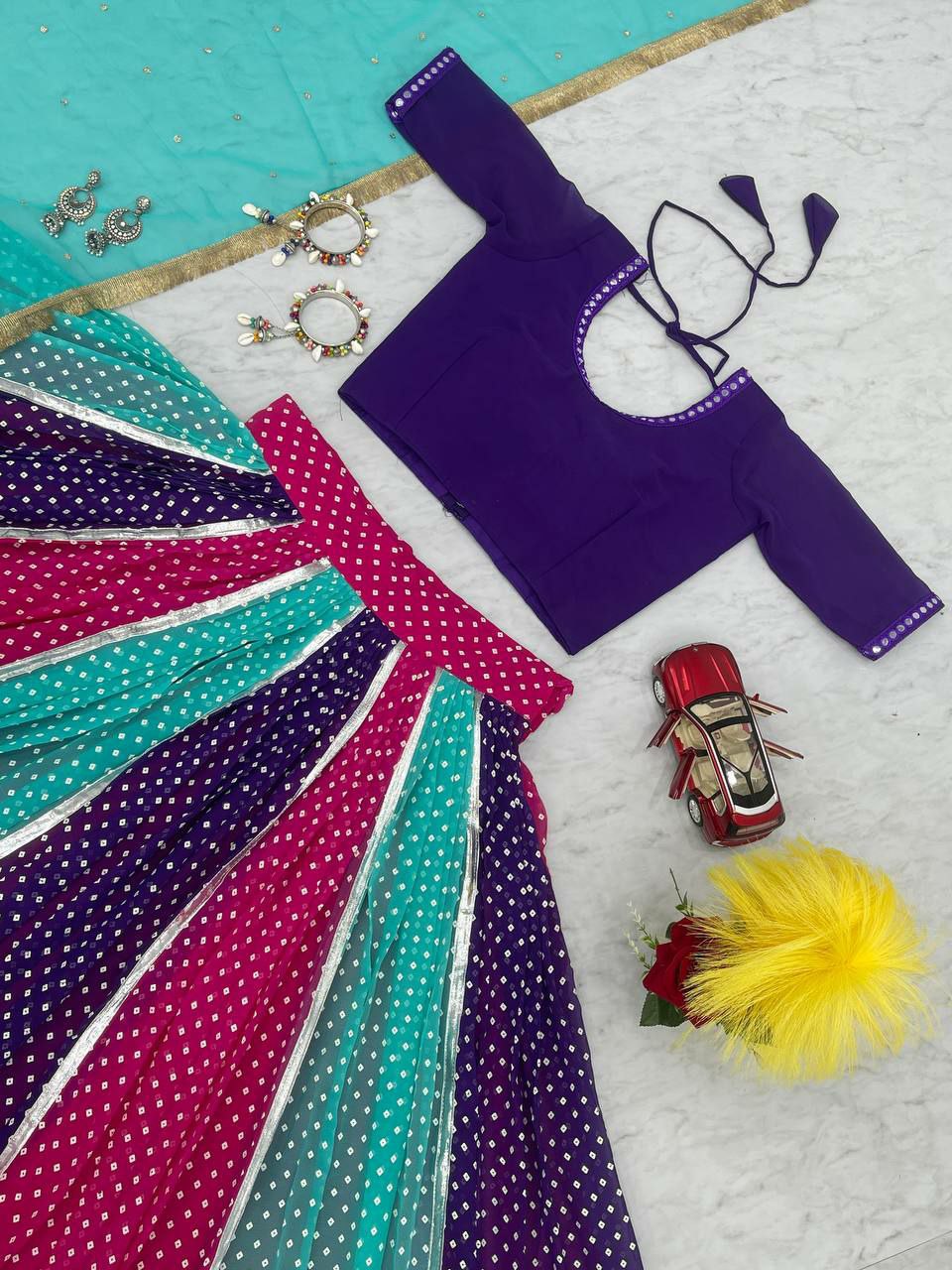 Gharwa lehenga choli collection
Fabric:- Fox Georgette 
Work:- miror less 
Inner:- Micro Cotto