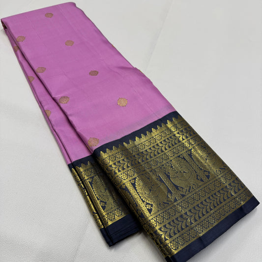 Kanjivaram pure silk handloom double warp contrast grand pallu and blouse Double side korvai border