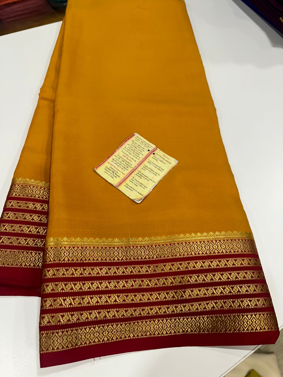Pure Mysore silk sarees 
110 grm thickness  
Silk mark certified
Traditional lines border mysore silk sarees which comes with beautiful color combination