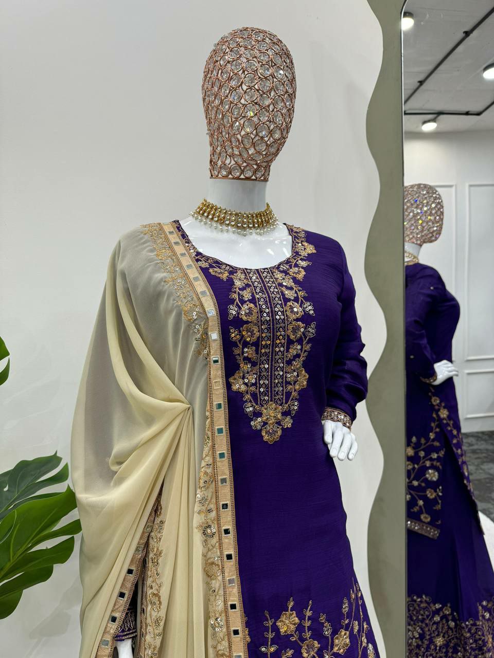 Designer sharara  Suit Set Chinon Silk febric with Inner and Sequnce With Thred work and Sharara on also Chinon Silk Febric With Sequnce With thred work and Dupatta on Faux Georgette Febric with Thred & sequence