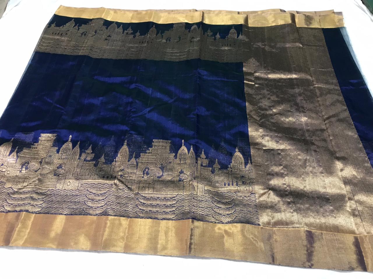 Chanderi pattu silk handborder mandir design saree