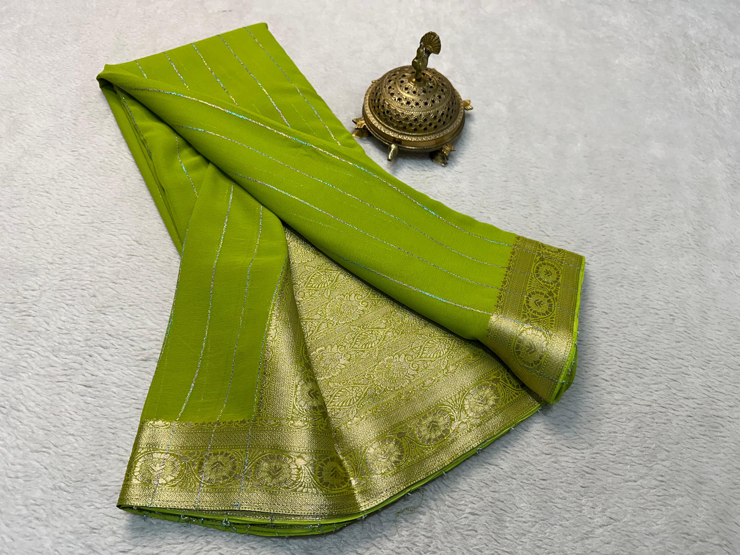 Designer Chiffon Sarees Beautiful Chiffon sarees having Elegant deco vertical stripes with rich pallu in elegant shades