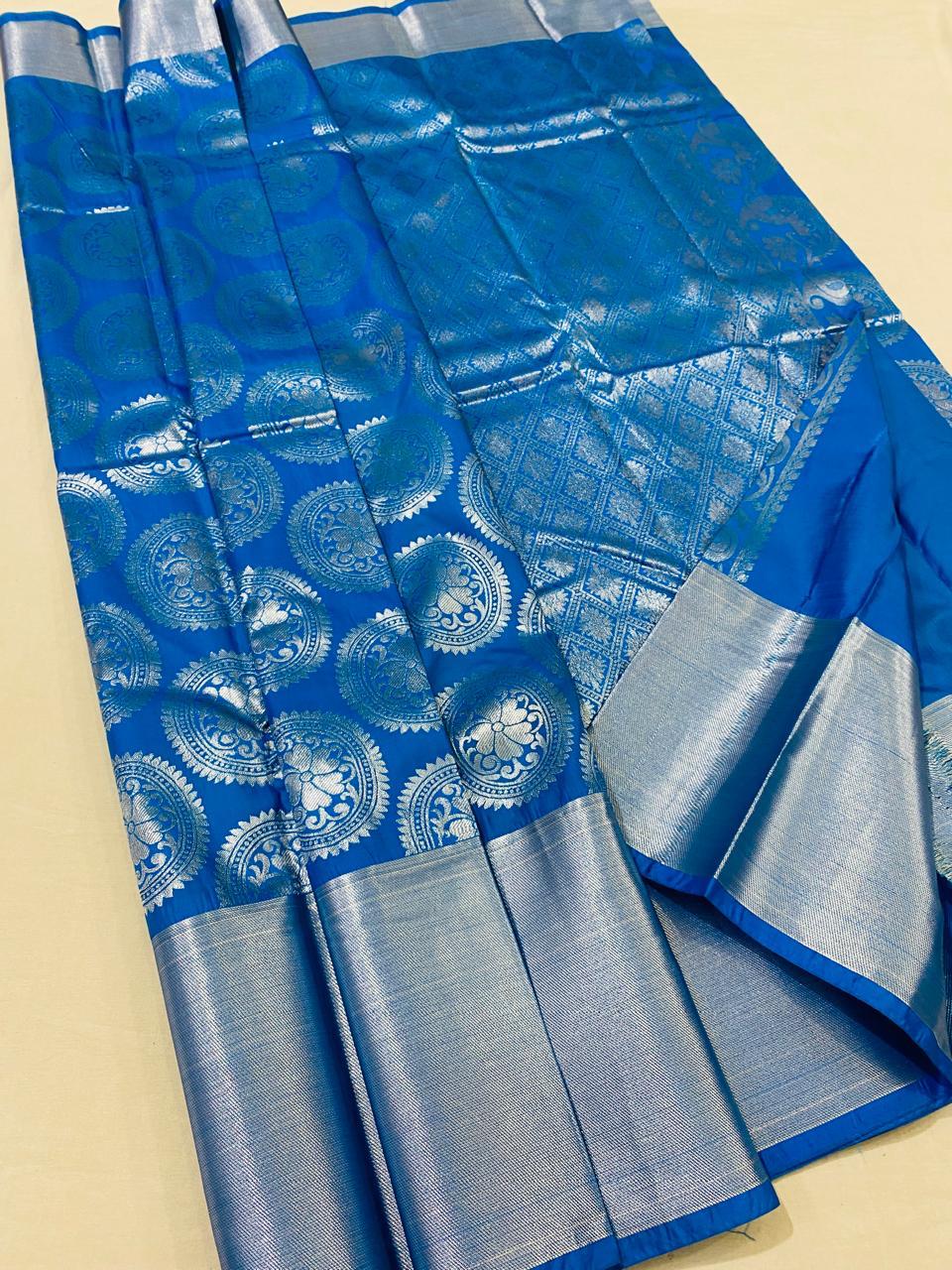 Kanchipuram semi silk sarees beautiful silver zari sarees