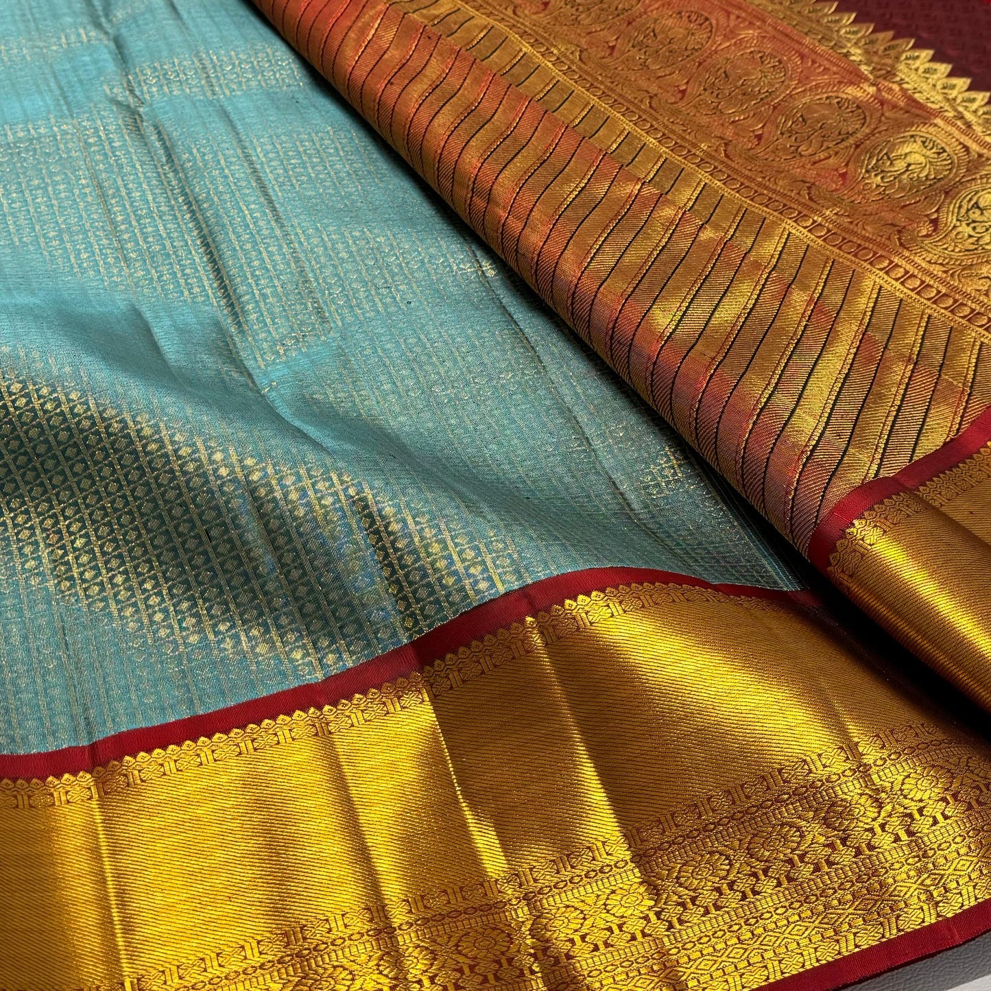 Kanchipuram pure silk handloom double warp contrast grand pallu and blouse *Bridal 1g*
SILK MARK TAG WITH HOLOGRAM*