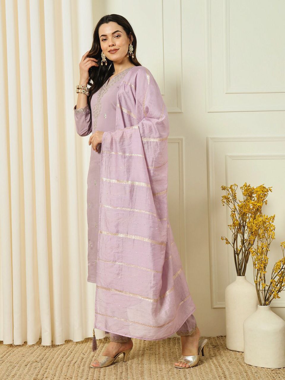 New Designers Kurti Pent Dupatta Set
Roman Silk with Beautiful Embroidery With Sequences