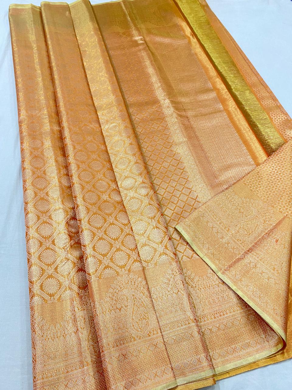 Kanchipuram handloom pure silk saree
Beautiful Design kerala tissue type Wedding sarees*