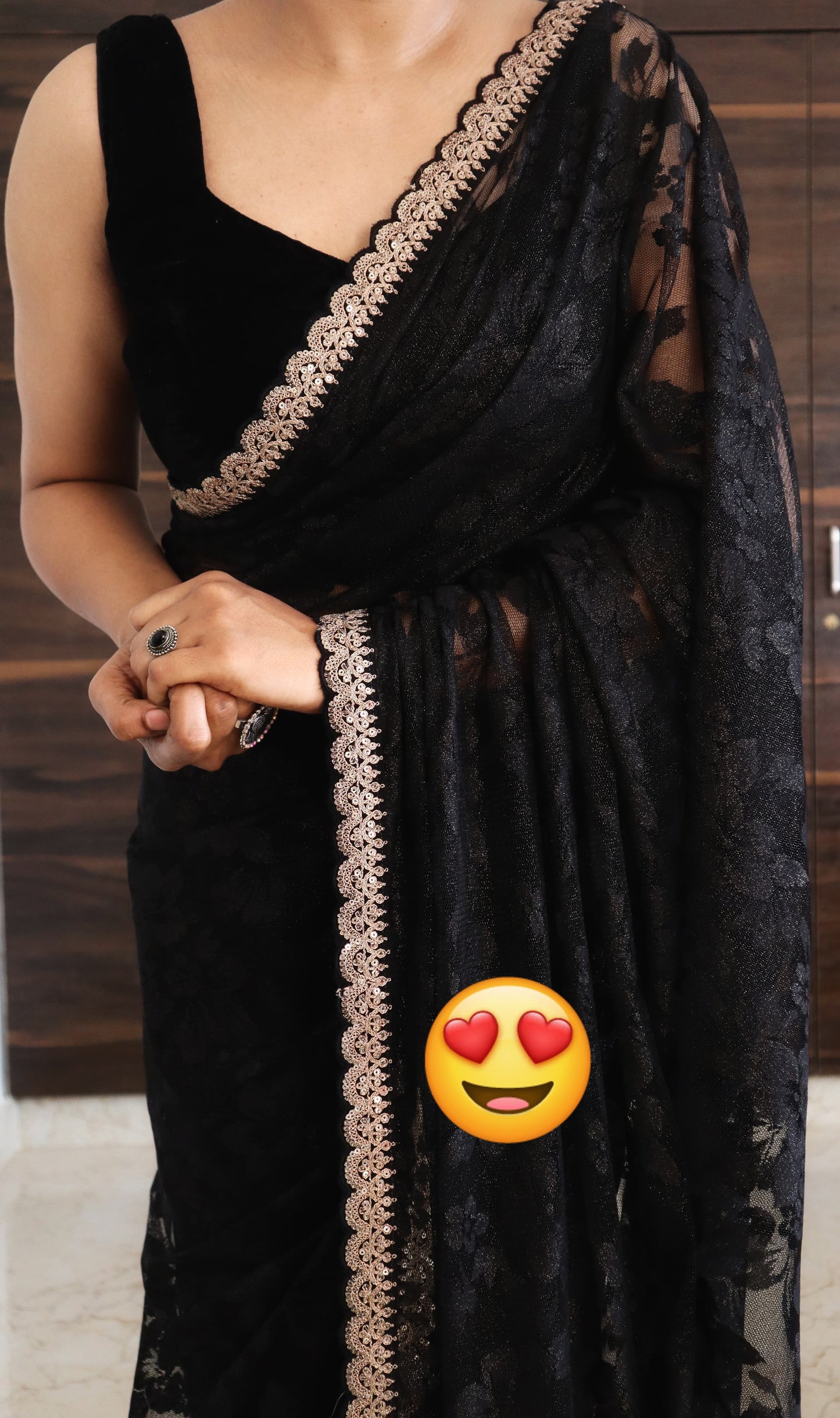 ALLOVER DUBAI LACE SAREE WITH EMBROIDERY CODING JARI BORDER AND RAW SILK BLOUSE*