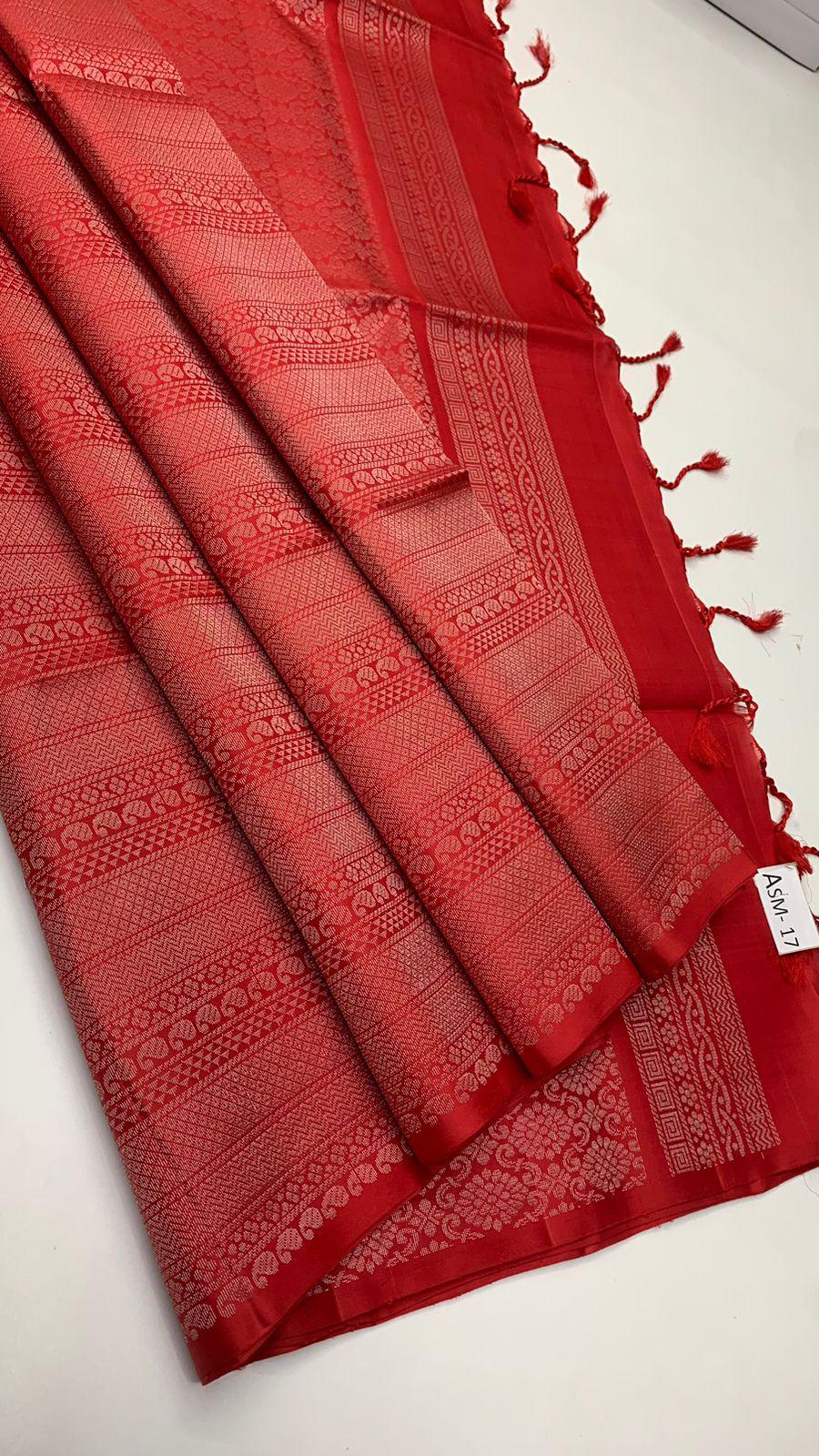 Pure handloom borderless  Bridal Double warp soft silk sarees collections