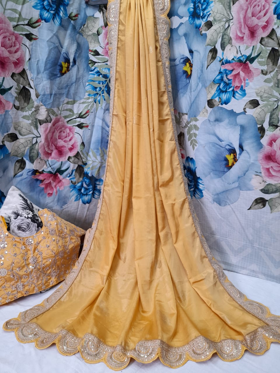 ALLOVER FOIL PRINTED ON VICTRA SILK AND EMBORIDARY DESIGNER BORDER*saree