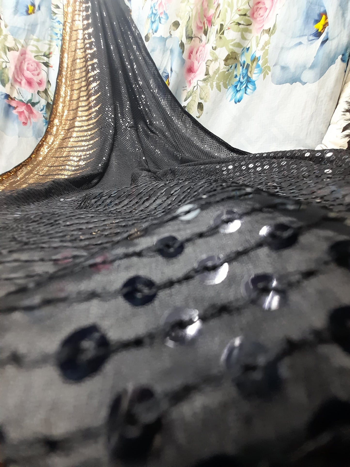 ALLOVER SEQUENCE WORK  ON GEORGETTE*Saree