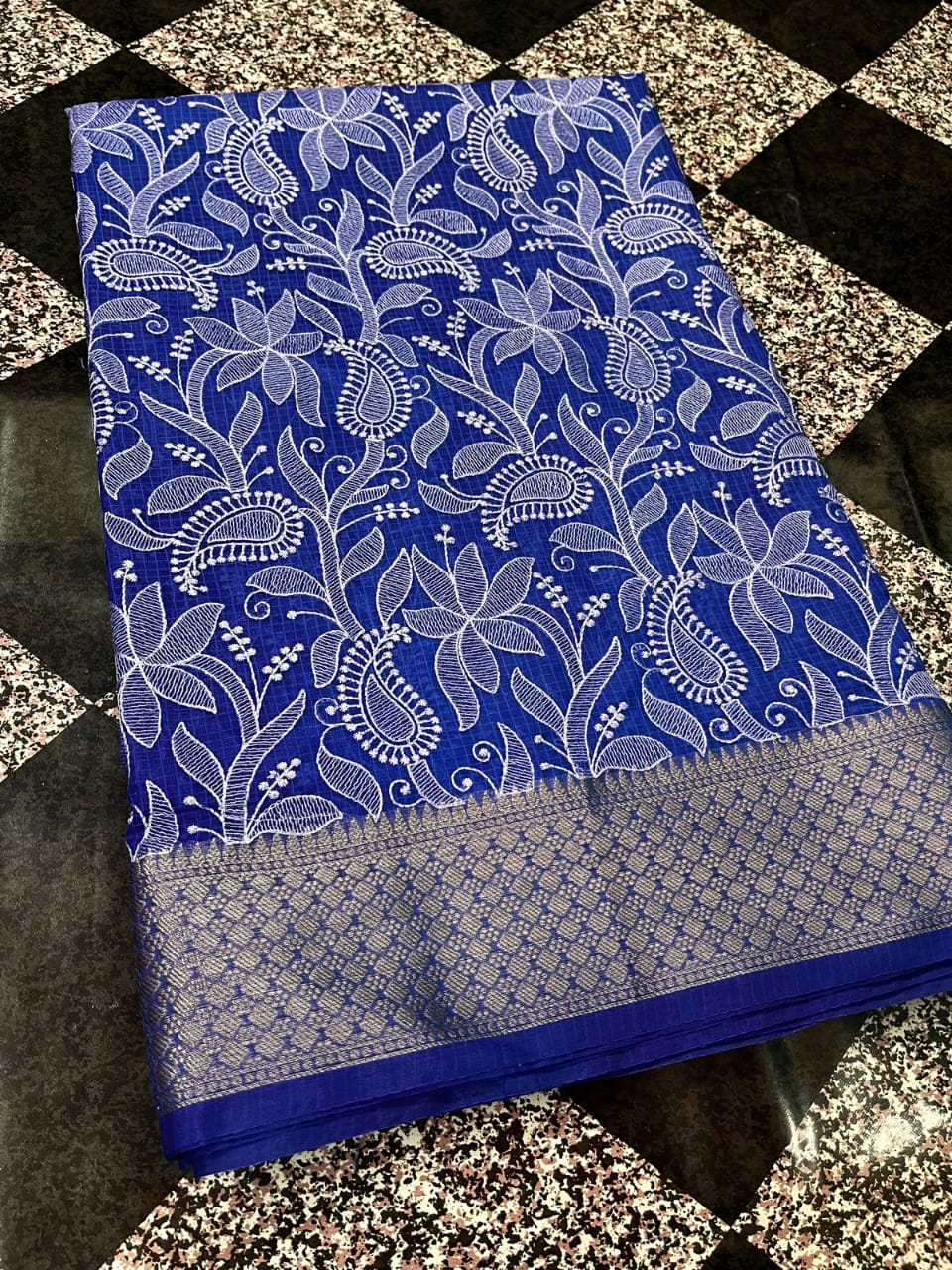 Banarasi Kora Organza Silk Sarees Very Good Quality With Very Beautiful Embroidery Chickenkari Work Weaving Design Border