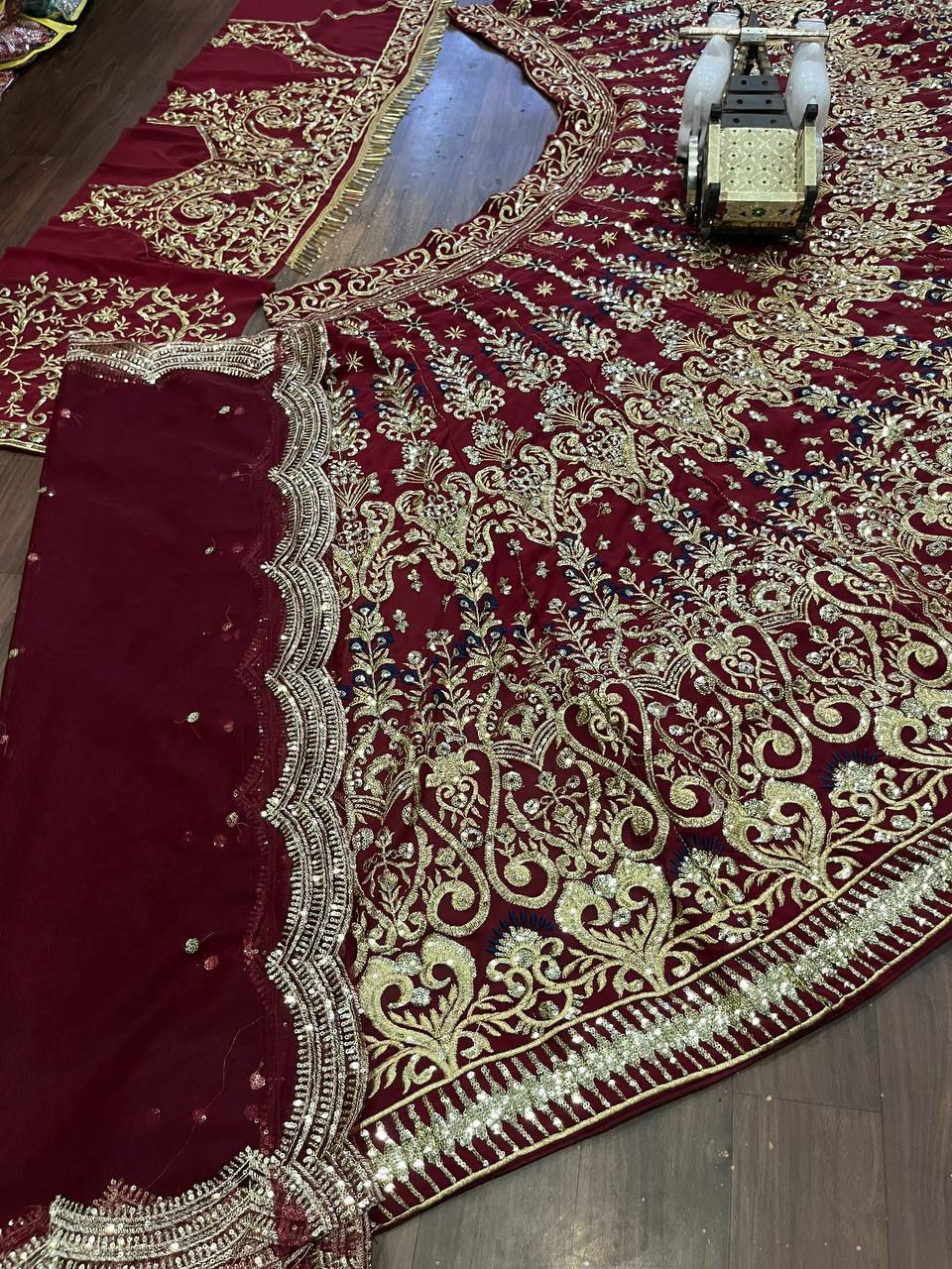 Special bridal lehenga choli
LEHENGA DETAILA
Lehenga  Fabric- Fox Georgette
Lehenga work-Embroidery  Sequins Work With Cancan & Canvas Patta