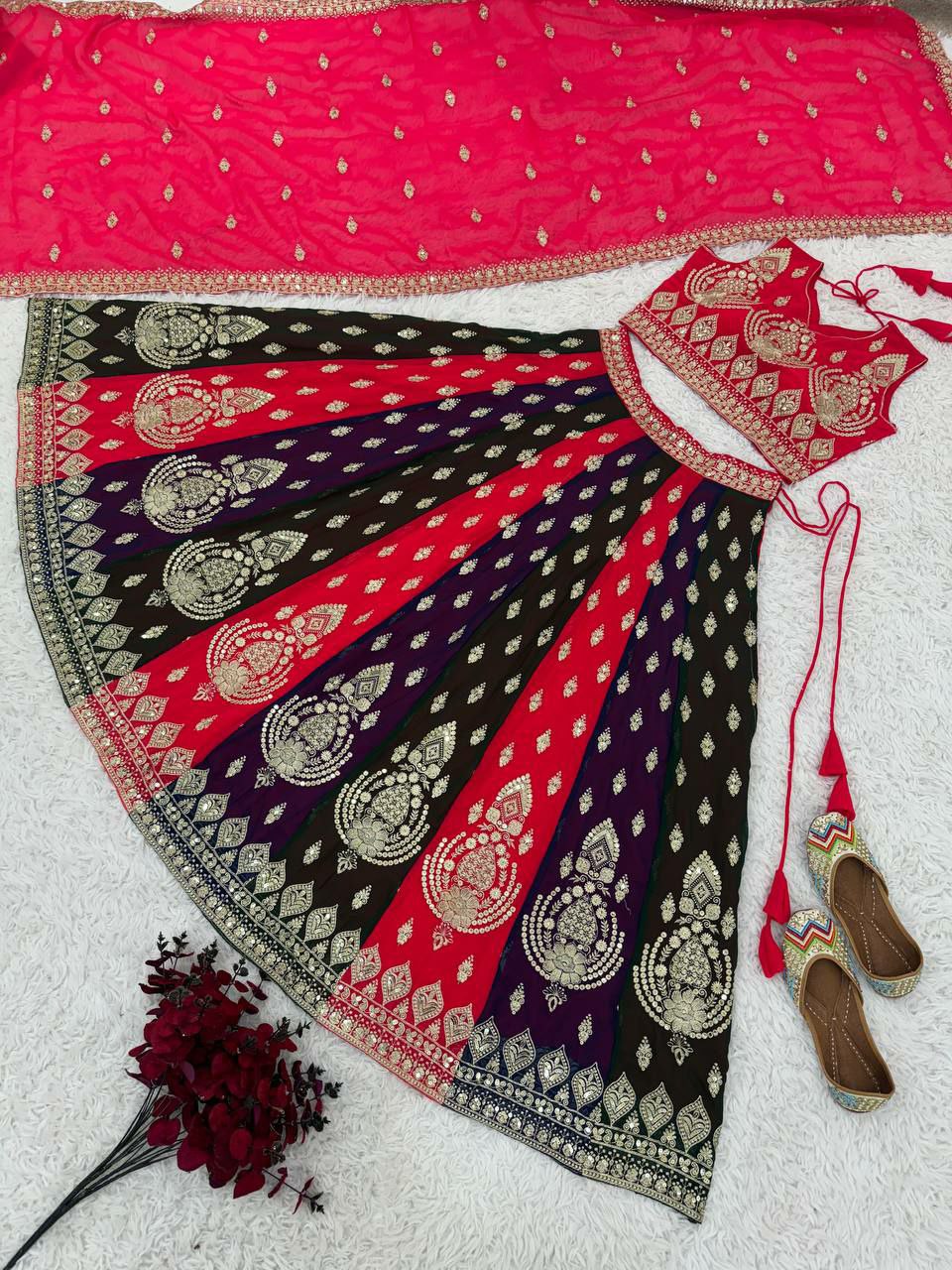Designer lehenga choli.        Heavy Faux Georgette With Heavy Embroidery Sequence Work With Latkan Dori