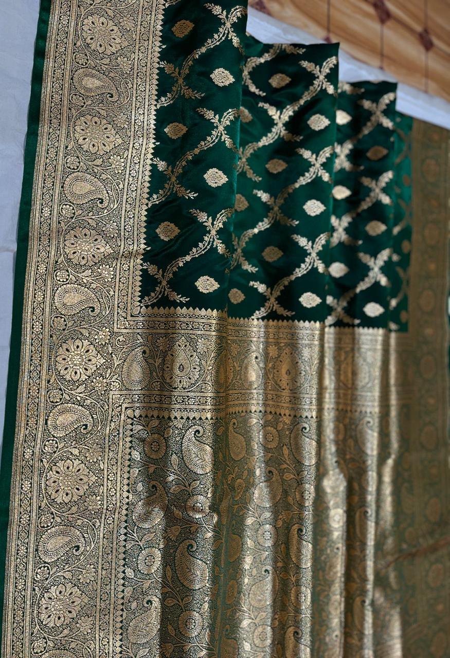 BANARASI HANDLOOM KATAN SILK SAREES GOOD QUALITY WEAVING DESIGN*