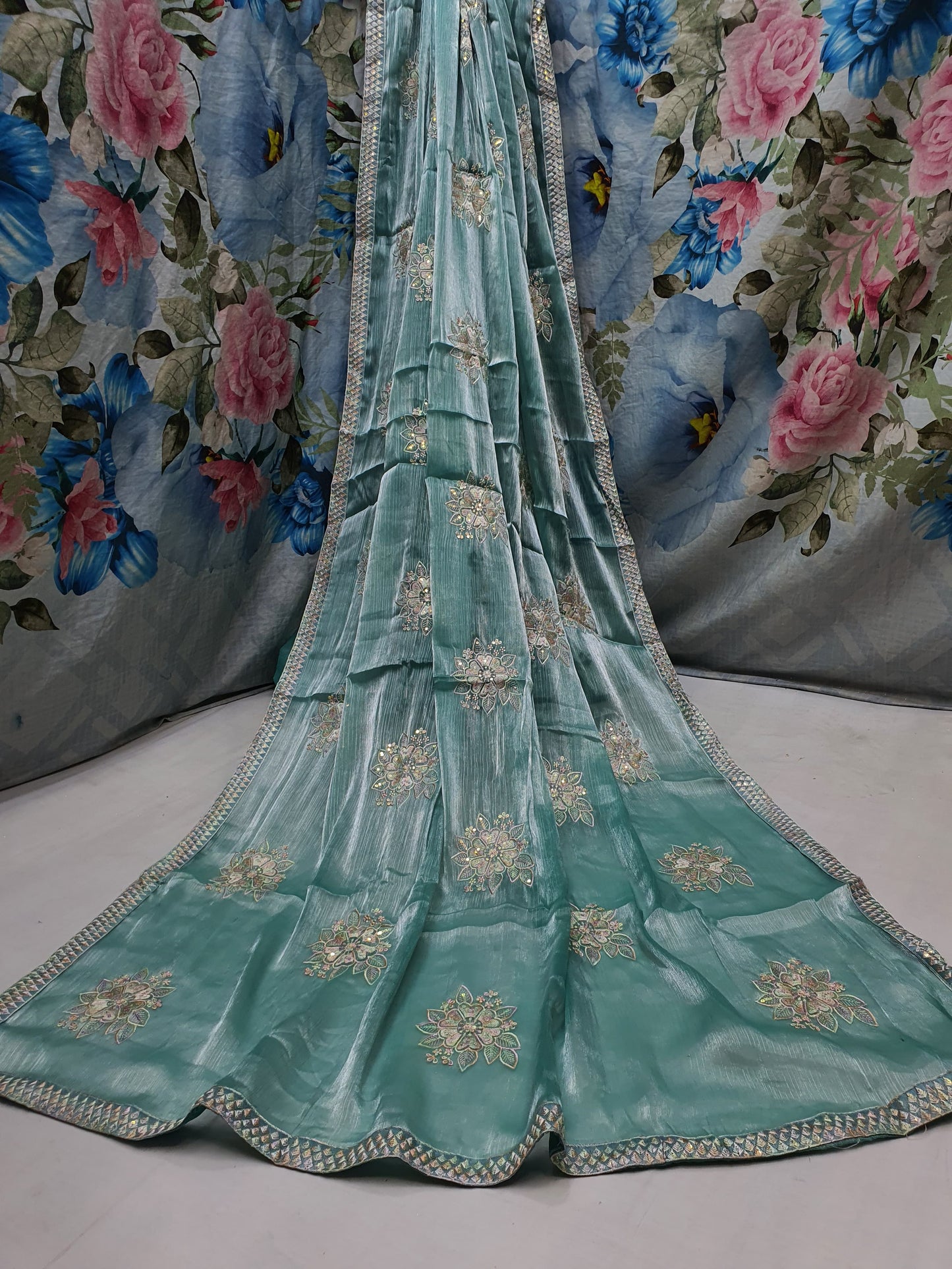 Allover reasham butta and border with sequence multi on Jimmy choo*Saree