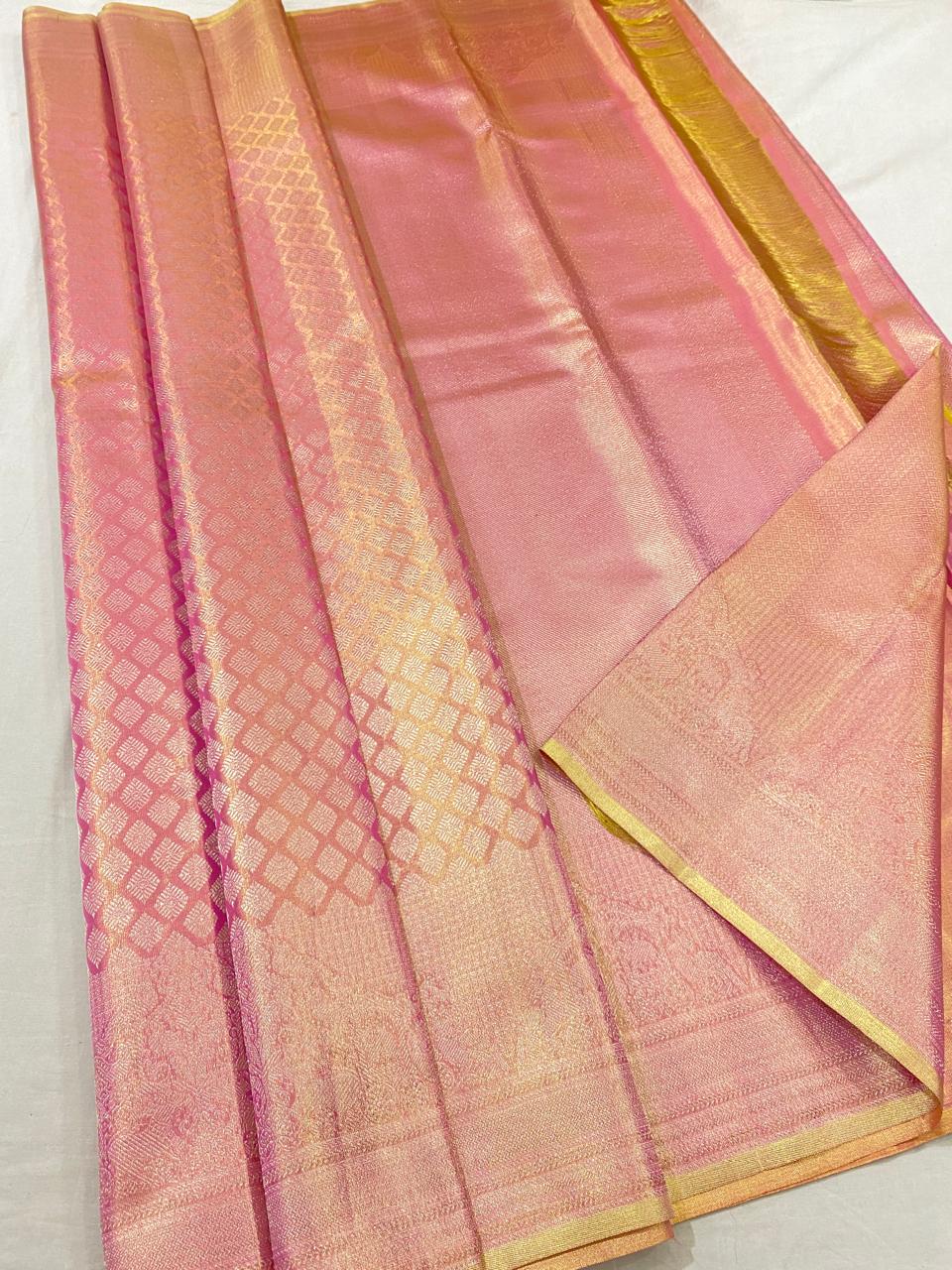 Kanchipuram handloom pure silk saree
Beautiful Design kerala tissue type Wedding sarees*