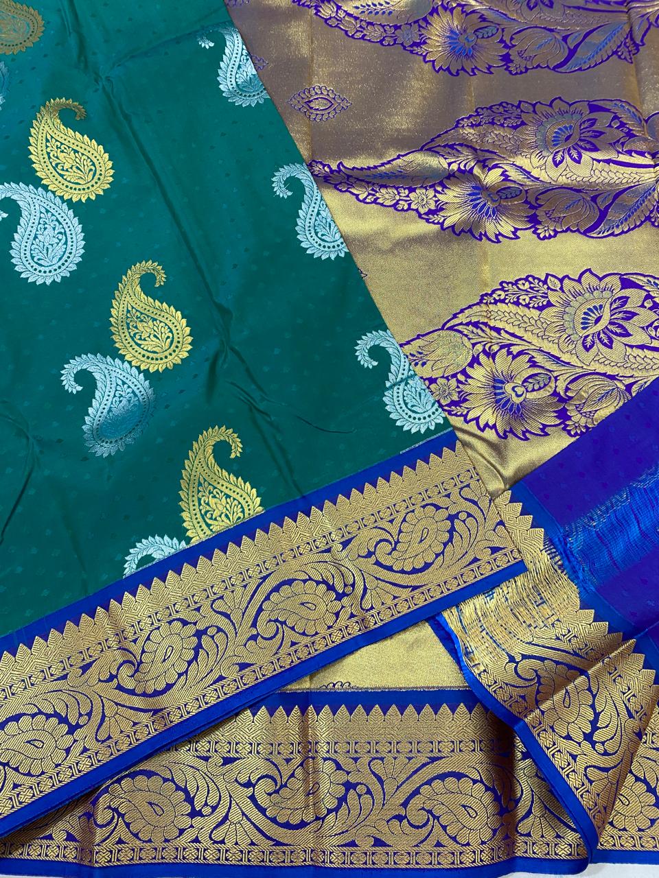 Kanchipuram  semi   silk saree
Beautiful Design beautiful  Koravi butta Semi silk wedding sarees*