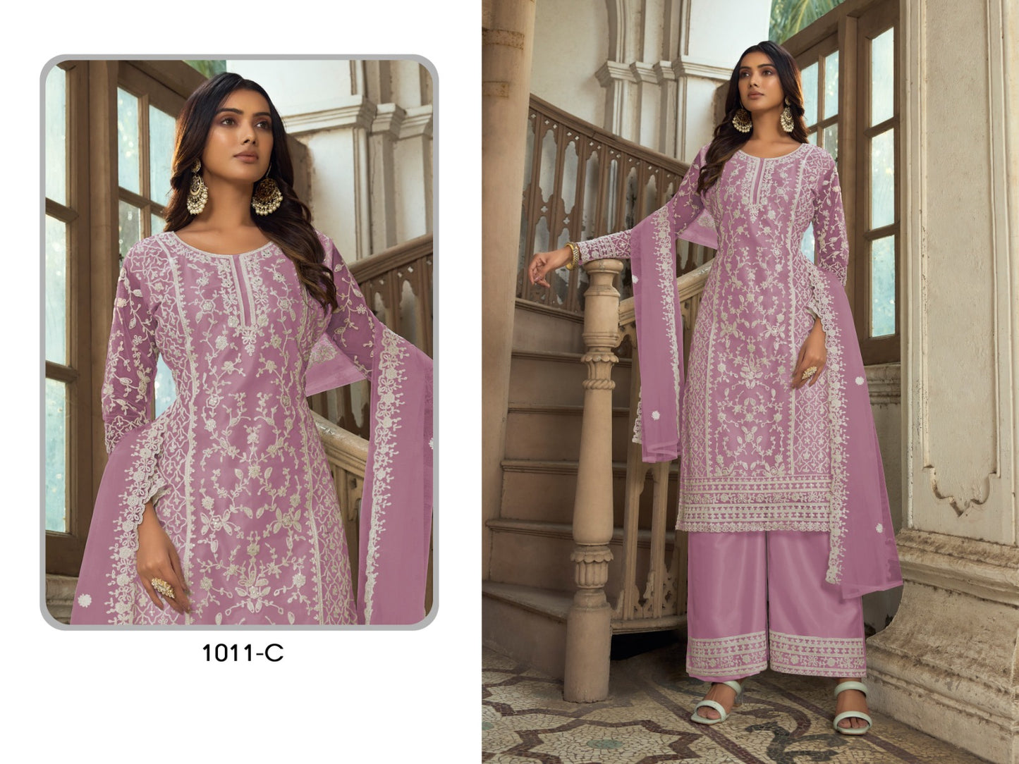 Designer plazo suit set
Top Fabric-Heavy Butterfly Net 
Bottom Fabric-Heavy Butterfly Net 
Dupatta Fabric-Heavy Butterfly Net 
Size-Semi Stitched