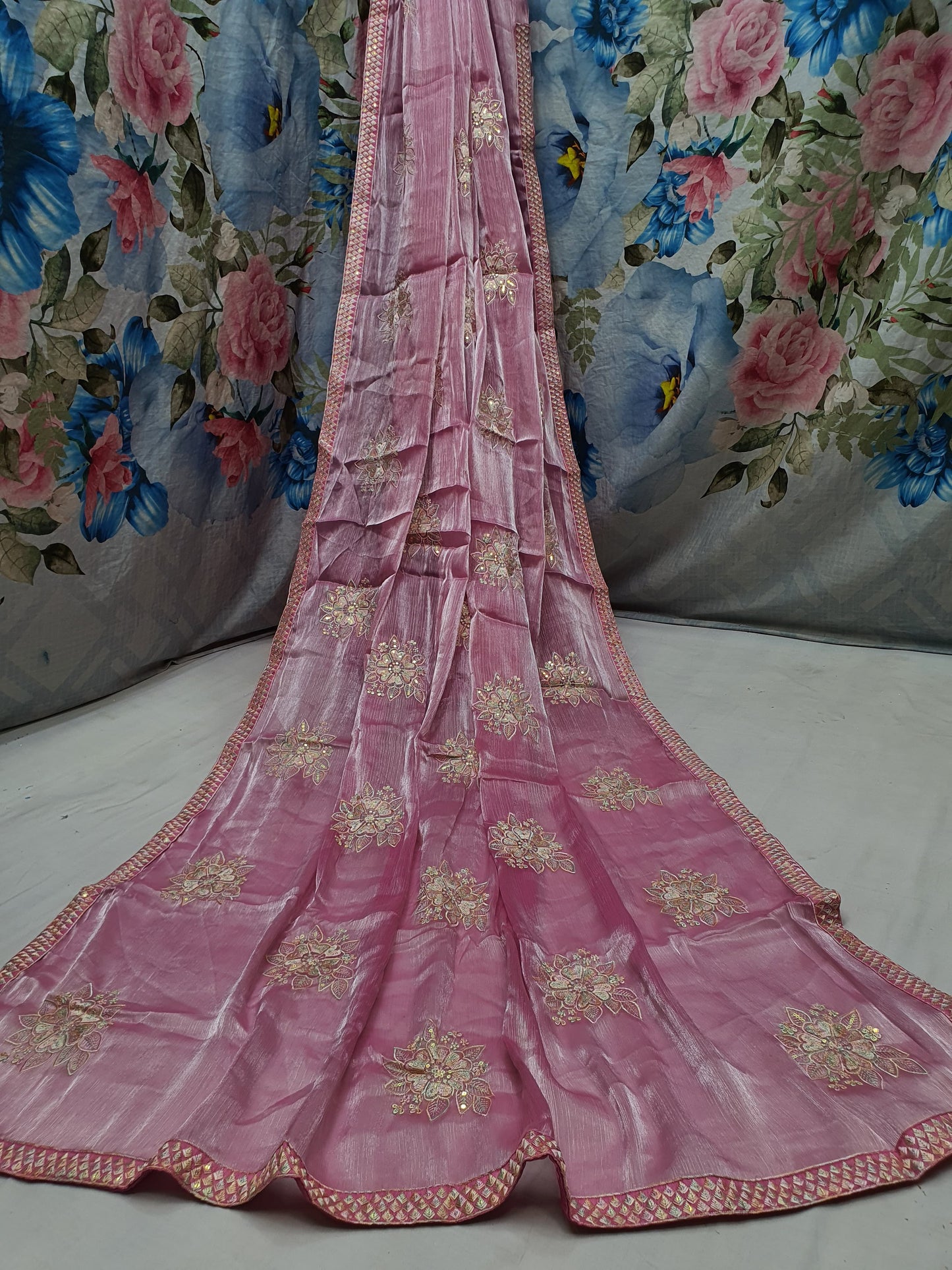 Allover reasham butta and border with sequence multi on Jimmy choo*Saree