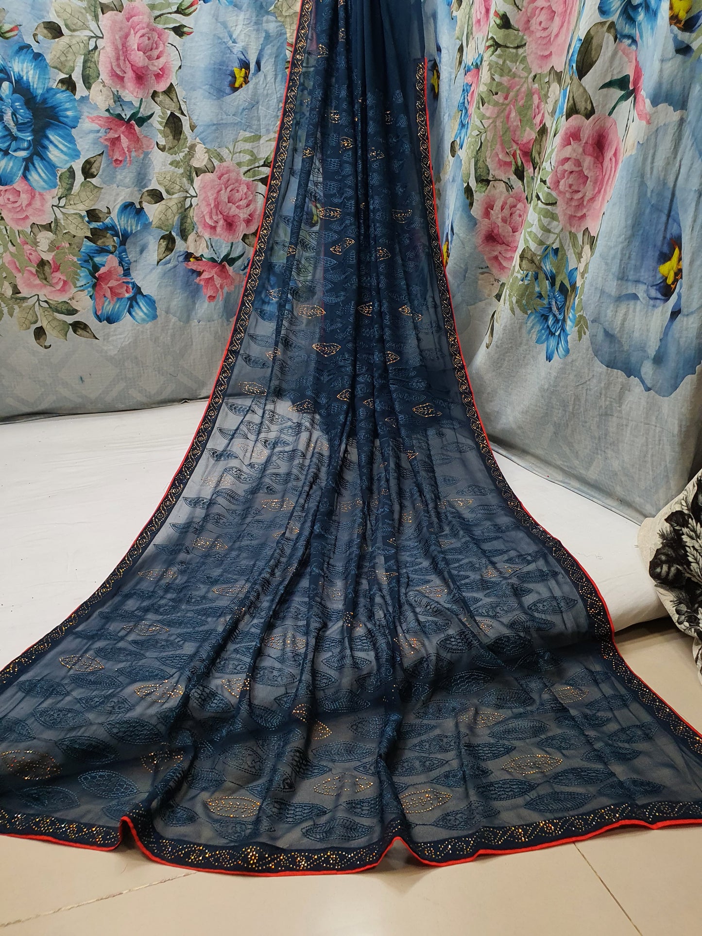 ALLOVER SELF REASHAM JALL WITH SWAROSKI STONE WORK ON GEORGETTE*Saree