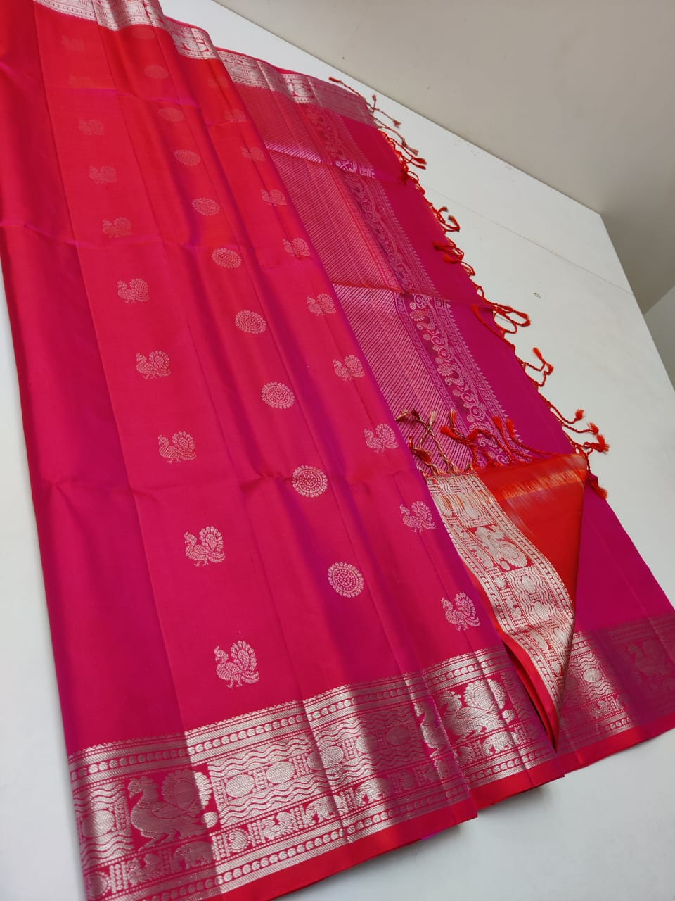 Pure handloom Double warp soft silk saree Jacquard border                         With silk mark certificate