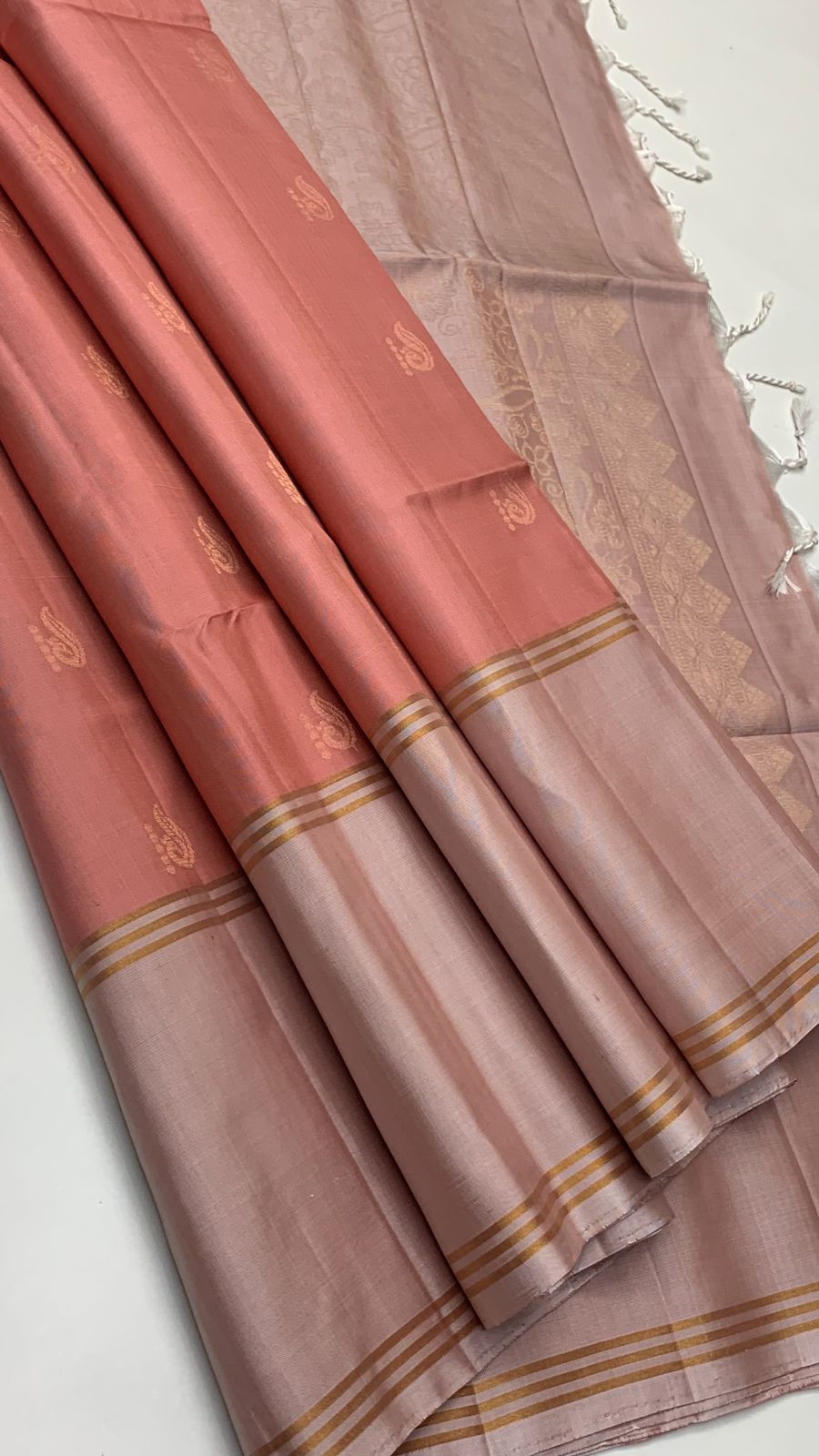 Pure handloom fancy design borderless Double warp soft silk sarees collections                               with contrast Pallu and blouse